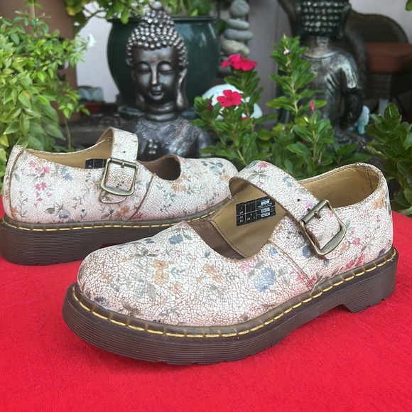 🌸 Dr. Martens 12295 Vintage Floral Crackle Single Strap Mary Jane Loafers - Picture 10 of 17